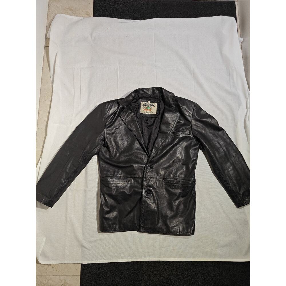 Nopal Blazer women's Black Leather Button Accents Lined Mid-Length CH